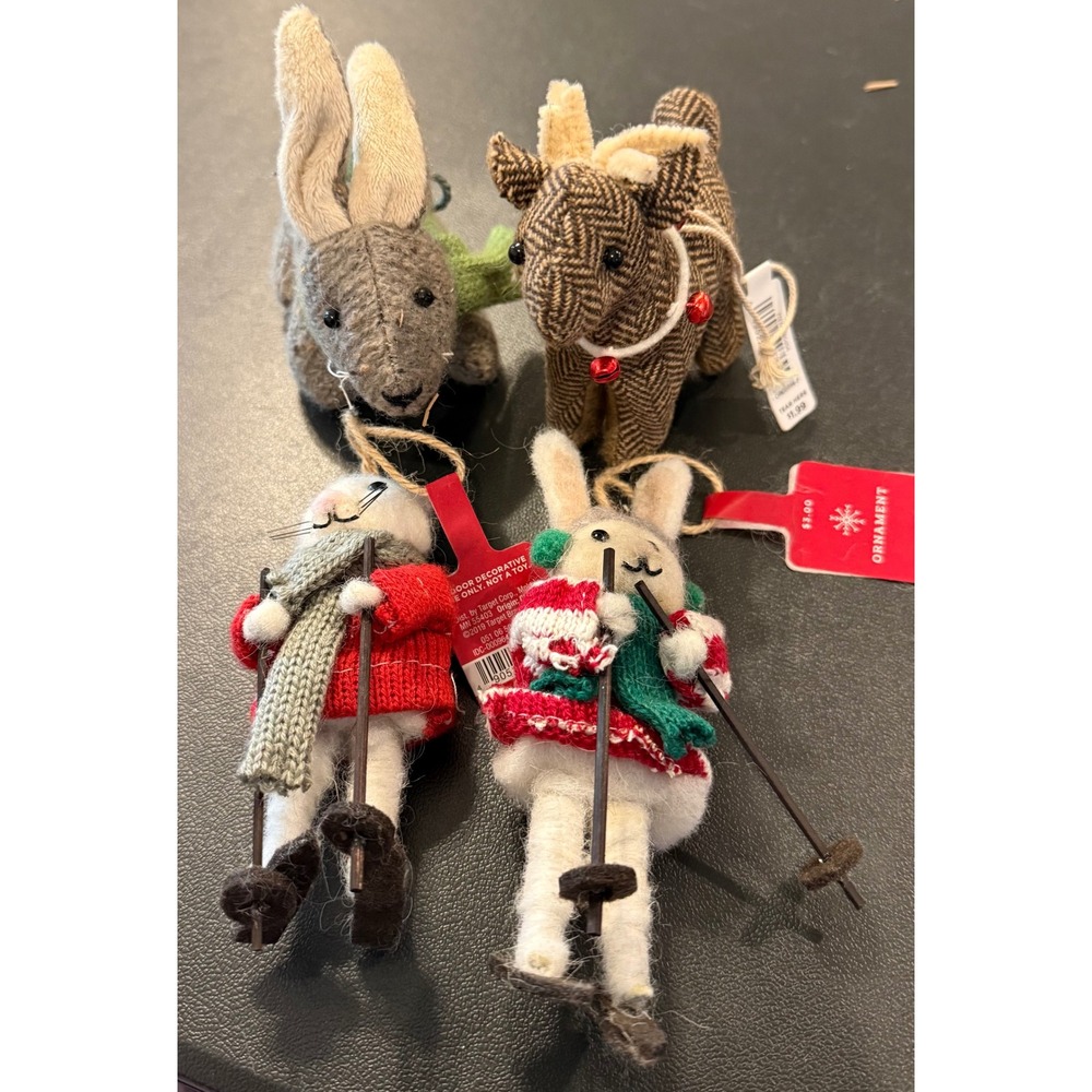 Target Christmas Holiday Ornaments 4pc Set Felt Knit Animal Rabbit‎ Bunny NEW
